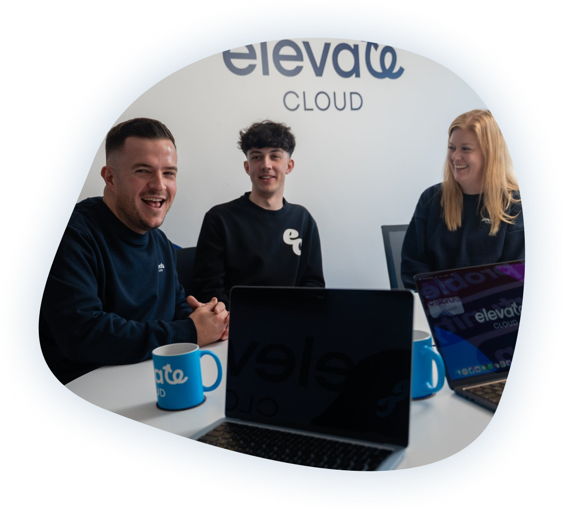 Amy, Joe and Jamie from the Elevate Cloud team in a meeting